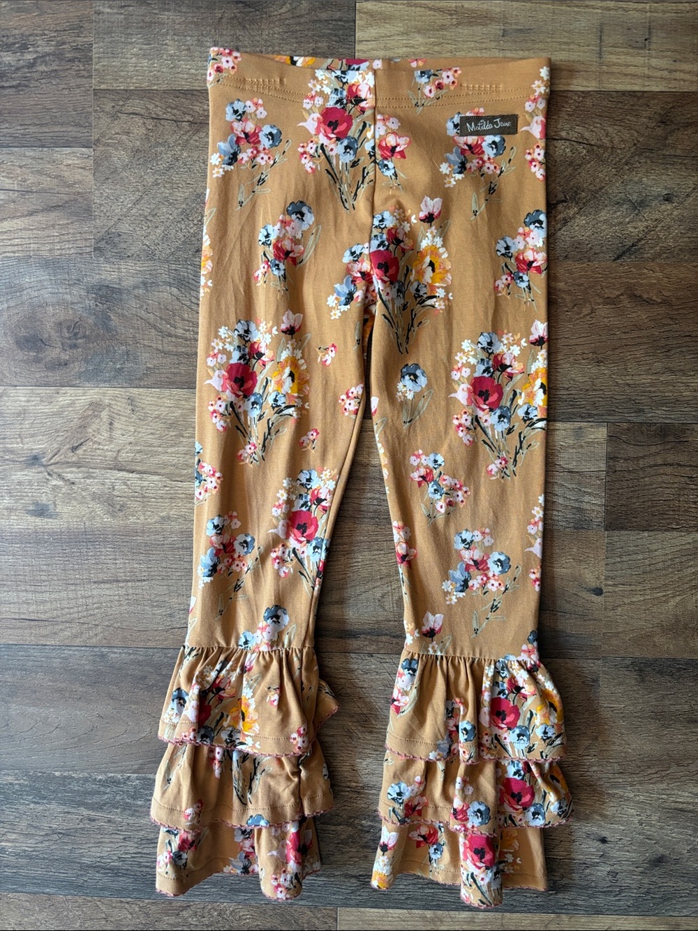 Matilda Jane Tan Fall Floral Colorful Ruffle Leggings size 6